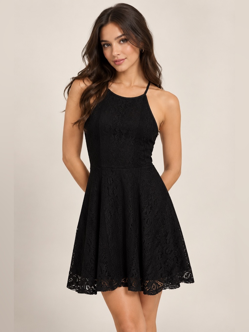 Moschino Black Lace Halter Mini Dress